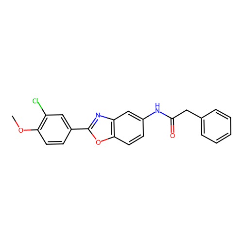N-[2-(3-chloro-4-methoxyphenyl)-1,3-benzoxazol-5-yl]-2-phenylacetamide structure