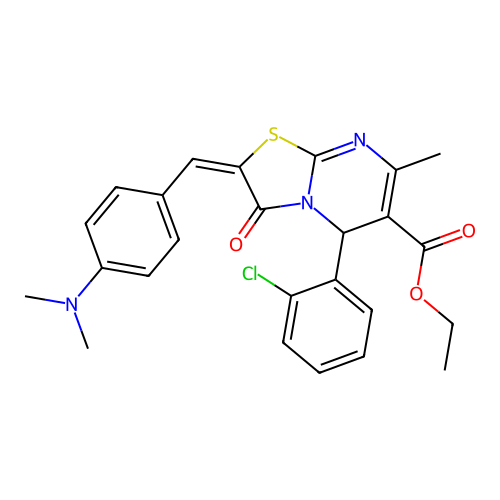 ethyl (2E)-5-(2-chlorophenyl)-2-[4-(dimethylamino)benzylidene]-7-methyl-3-oxo-2,3-dihydro-5H-[1,3]thiazolo[3,2-a]pyrimidine-6-carboxylate structure