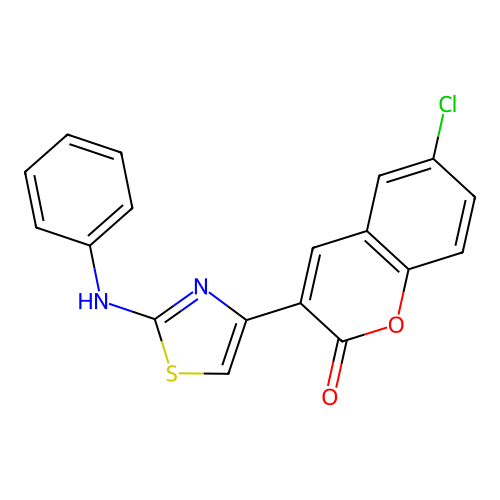 6-chloro-3-[(2Z)-2-(phenylimino)-2,3-dihydro-1,3-thiazol-4-yl]-2H-chromen-2-one structure