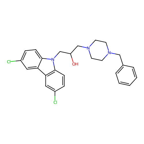 1-(4-benzylpiperazin-1-yl)-3-(3,6-dichloro-9H-carbazol-9-yl)propan-2-ol structure