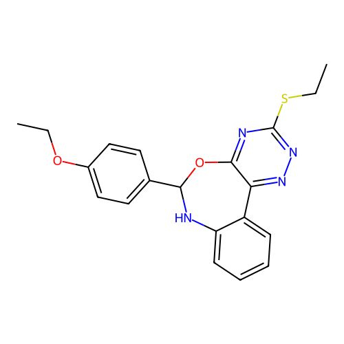 6-(4-ethoxyphenyl)-3-ethylsulfanyl-6,7-dihydro-[1,2,4]triazino[5,6-d][3,1]benzoxazepine structure