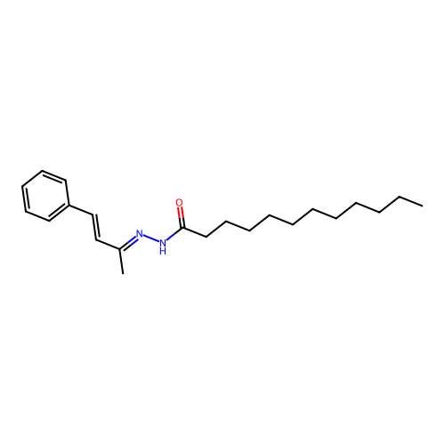 N-(4-phenylbut-3-en-2-ylideneamino)dodecanamide structure