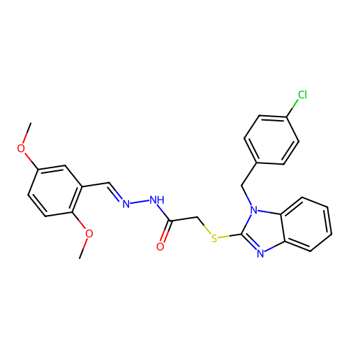 2-{[1-(4-chlorobenzyl)-1H-benzimidazol-2-yl]sulfanyl}-N'-[(E)-(2,5-dimethoxyphenyl)methylidene]acetohydrazide structure