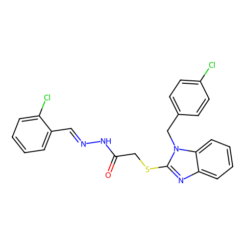 2-{[1-(4-chlorobenzyl)-1H-benzimidazol-2-yl]sulfanyl}-N'-[(E)-(2-chlorophenyl)methylidene]acetohydrazide structure