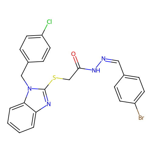 N'-[(E)-(4-bromophenyl)methylidene]-2-{[1-(4-chlorobenzyl)-1H-benzimidazol-2-yl]sulfanyl}acetohydrazide structure
