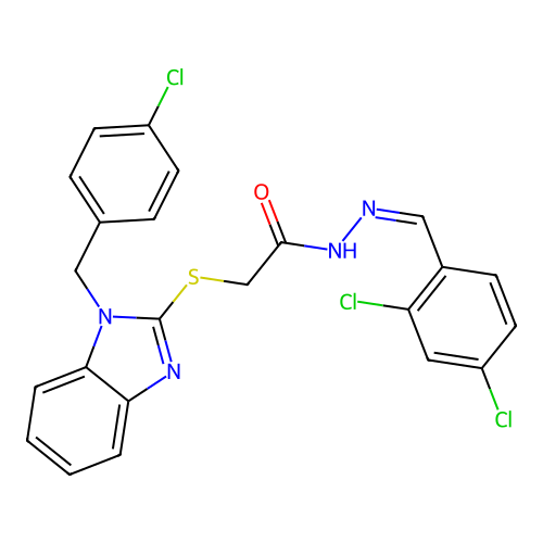 2-{[1-(4-chlorobenzyl)-1H-benzimidazol-2-yl]sulfanyl}-N'-[(E)-(2,4-dichlorophenyl)methylidene]acetohydrazide structure
