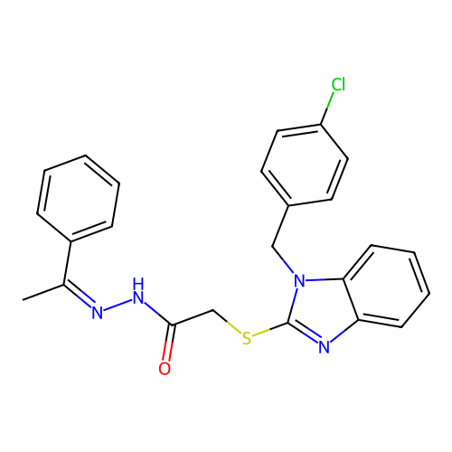 2-{[1-(4-chlorobenzyl)-1H-benzimidazol-2-yl]sulfanyl}-N'-[(1E)-1-phenylethylidene]acetohydrazide structure