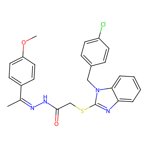 2-{[1-(4-chlorobenzyl)-1H-benzimidazol-2-yl]sulfanyl}-N'-[(1E)-1-(4-methoxyphenyl)ethylidene]acetohydrazide structure