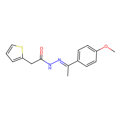 (E)-N'-(1-(4-methoxyphenyl)ethylidene)-2-(thiophen-2-yl)acetohydrazide structure
