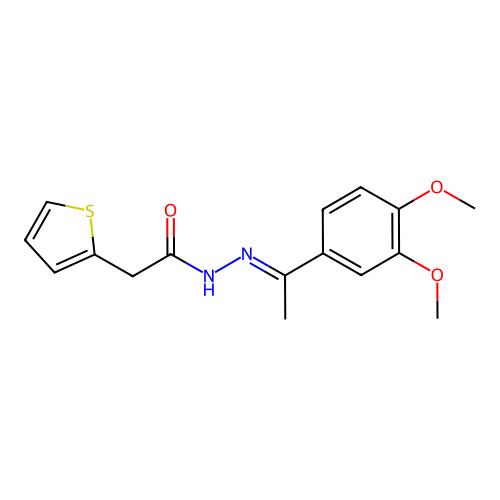 (E)-N'-(1-(3,4-dimethoxyphenyl)ethylidene)-2-(thiophen-2-yl)acetohydrazide structure