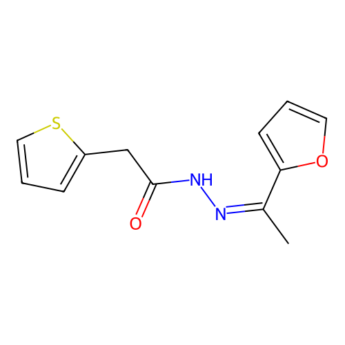N-((1Z)-2-(2-furyl)-1-azaprop-1-enyl)-2-(2-thienyl)acetamide structure
