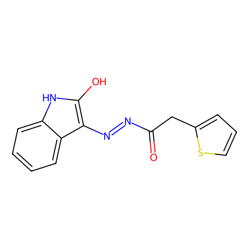 1-[(E)-(2-hydroxy-1H-indol-3-yl)diazenyl]-2-(thiophen-2-yl)ethanone structure