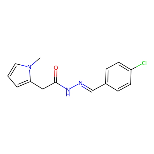 N-[(E)-(4-chlorophenyl)methylideneamino]-2-(1-methylpyrrol-2-yl)acetamide structure