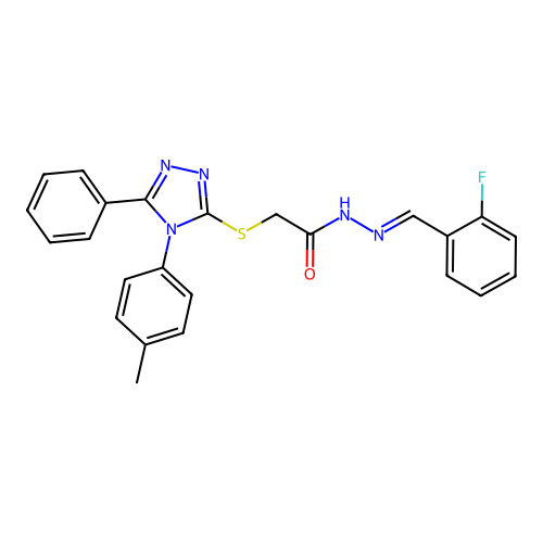 N'-[(E)-(2-fluorophenyl)methylidene]-2-{[4-(4-methylphenyl)-5-phenyl-4H-1,2,4-triazol-3-yl]sulfanyl}acetohydrazide structure