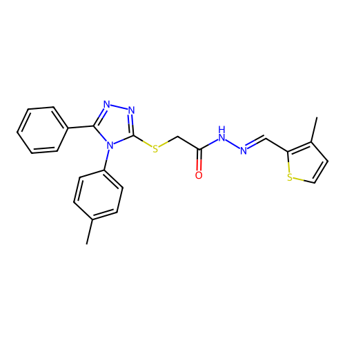(E)-N'-((3-methylthiophen-2-yl)methylene)-2-((5-phenyl-4-(p-tolyl)-4H-1,2,4-triazol-3-yl)thio)acetohydrazide structure