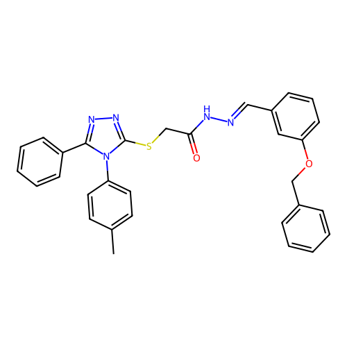 N'-{(E)-[3-(benzyloxy)phenyl]methylidene}-2-{[4-(4-methylphenyl)-5-phenyl-4H-1,2,4-triazol-3-yl]sulfanyl}acetohydrazide structure