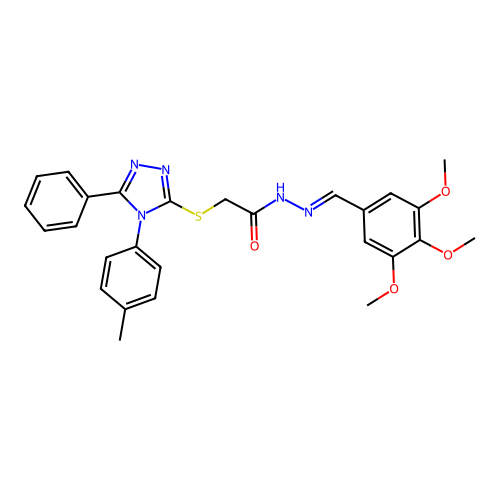 2-{[4-(4-methylphenyl)-5-phenyl-4H-1,2,4-triazol-3-yl]sulfanyl}-N'-[(E)-(3,4,5-trimethoxyphenyl)methylidene]acetohydrazide structure