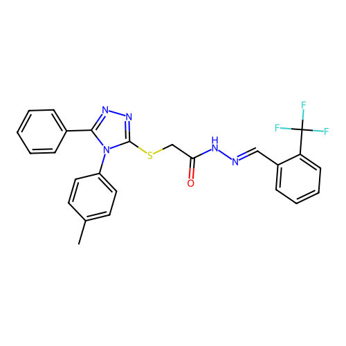 2-{[4-(4-methylphenyl)-5-phenyl-4H-1,2,4-triazol-3-yl]sulfanyl}-N'-{(E)-[2-(trifluoromethyl)phenyl]methylidene}acetohydrazide structure