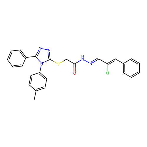 (E)-N'-((Z)-2-chloro-3-phenylallylidene)-2-((5-phenyl-4-(p-tolyl)-4H-1,2,4-triazol-3-yl)thio)acetohydrazide structure