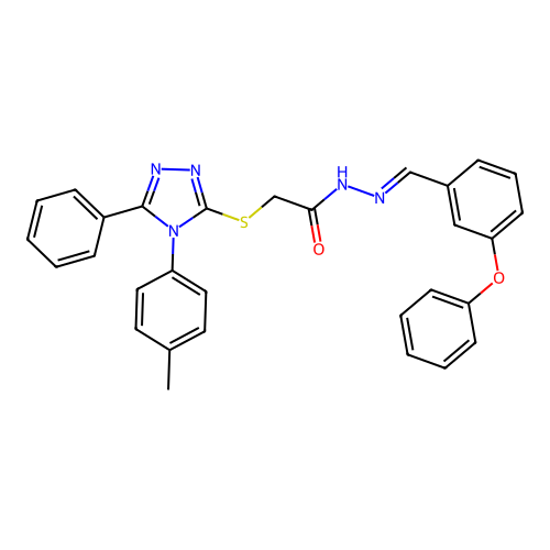 (E)-N'-(3-Phenoxybenzylidene)-2-(5-phenyl-4-p-tolyl-4H-1,2,4-triazol-3-ylthio)acetohydrazide structure