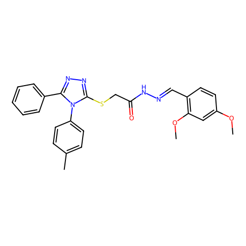 (E)-N'-(2,4-dimethoxybenzylidene)-2-((5-phenyl-4-(p-tolyl)-4H-1,2,4-triazol-3-yl)thio)acetohydrazide structure