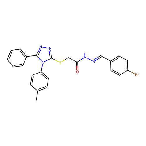 (E)-N'-(4-bromobenzylidene)-2-((5-phenyl-4-(p-tolyl)-4H-1,2,4-triazol-3-yl)thio)acetohydrazide structure