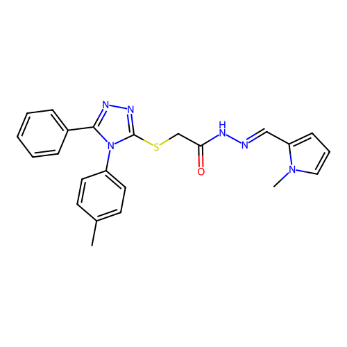 (E)-N'-((1-methyl-1H-pyrrol-2-yl)methylene)-2-((5-phenyl-4-(p-tolyl)-4H-1,2,4-triazol-3-yl)thio)acetohydrazide structure