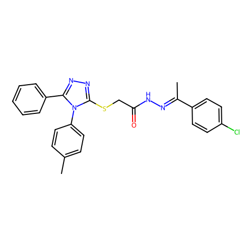N'-[(1E)-1-(4-chlorophenyl)ethylidene]-2-{[4-(4-methylphenyl)-5-phenyl-4H-1,2,4-triazol-3-yl]sulfanyl}acetohydrazide structure