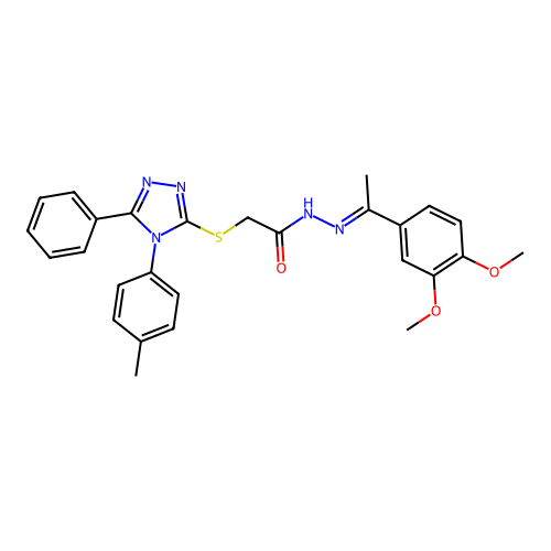 (E)-N'-(1-(3,4-dimethoxyphenyl)ethylidene)-2-((5-phenyl-4-(p-tolyl)-4H-1,2,4-triazol-3-yl)thio)acetohydrazide structure