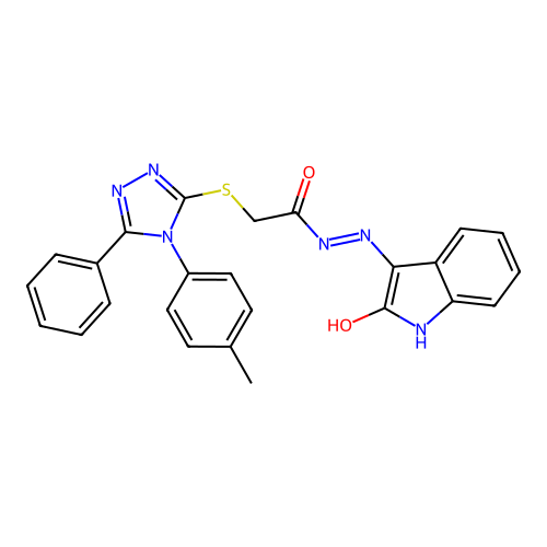 2-[[4-(4-methylphenyl)-5-phenyl-1,2,4-triazol-3-yl]sulfanyl]-N'-(2-oxoindol-3-yl)acetohydrazide structure