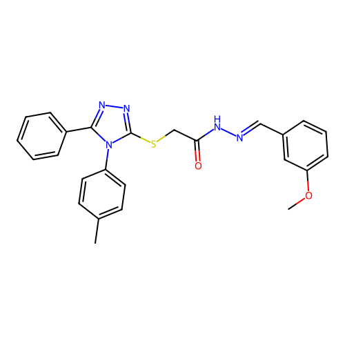 (E)-N'-(3-methoxybenzylidene)-2-((5-phenyl-4-(p-tolyl)-4H-1,2,4-triazol-3-yl)thio)acetohydrazide structure