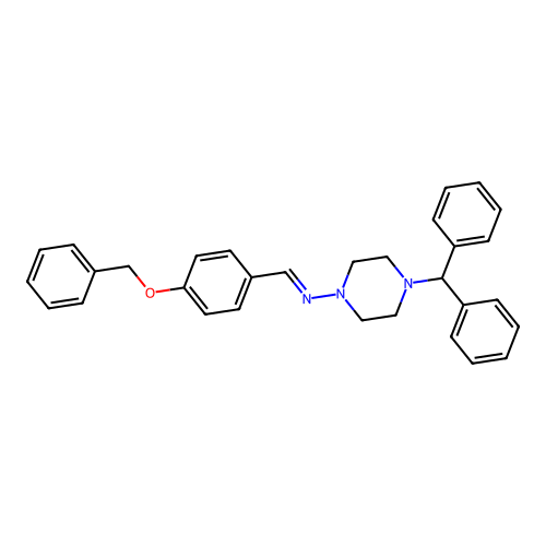 N-{(E)-[4-(benzyloxy)phenyl]methylidene}-4-(diphenylmethyl)piperazin-1-amine structure