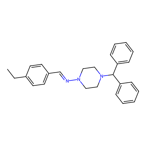 4-(diphenylmethyl)-N-[(E)-(4-ethylphenyl)methylidene]piperazin-1-amine structure