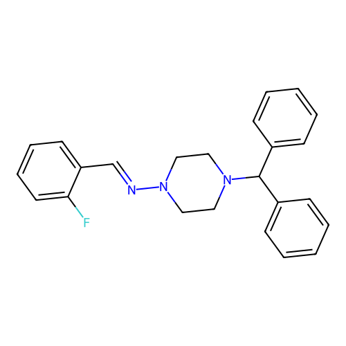 4-(diphenylmethyl)-N-[(E)-(2-fluorophenyl)methylidene]piperazin-1-amine structure