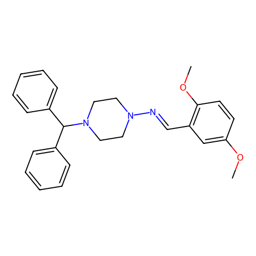 N-[(E)-(2,5-dimethoxyphenyl)methylidene]-4-(diphenylmethyl)piperazin-1-amine structure