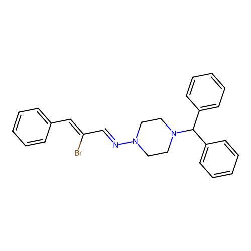 N-(4-benzhydrylpiperazin-1-yl)-2-bromo-3-phenyl-prop-2-en-1-imine structure