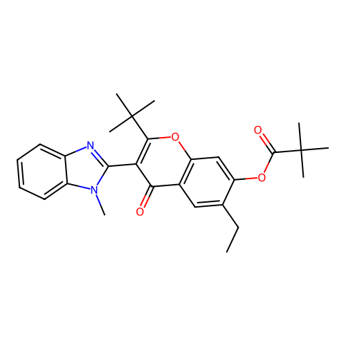 2-t-butyl-3-(1-methyl-1h-benzimidazol-2-yl)-6-ethyl-4-oxo-4h-chromen-7-yl pivalate structure