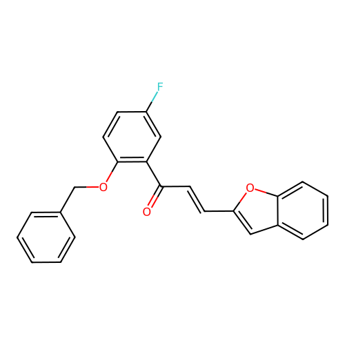 (2E)-3-(1-benzofuran-2-yl)-1-[2-(benzyloxy)-5-fluorophenyl]prop-2-en-1-one structure