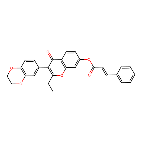 3-(2,3-dihydrobenzo[b][1,4]dioxin-6-yl)-2-ethyl-4-oxo-4H-chromen-7-yl cinnamate structure