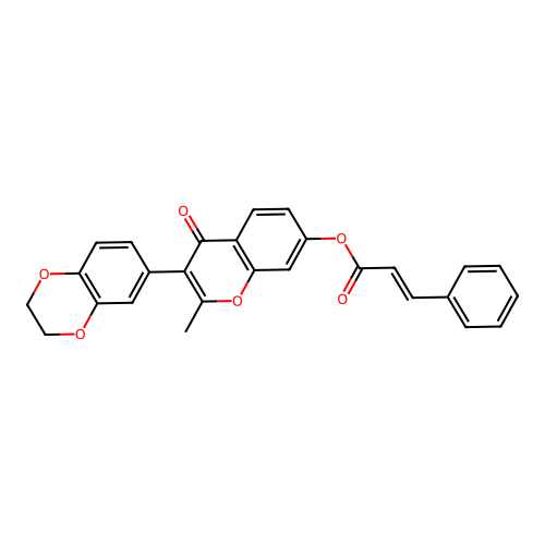 3-(2,3-dihydrobenzo[b][1,4]dioxin-6-yl)-2-methyl-4-oxo-4H-chromen-7-yl cinnamate structure