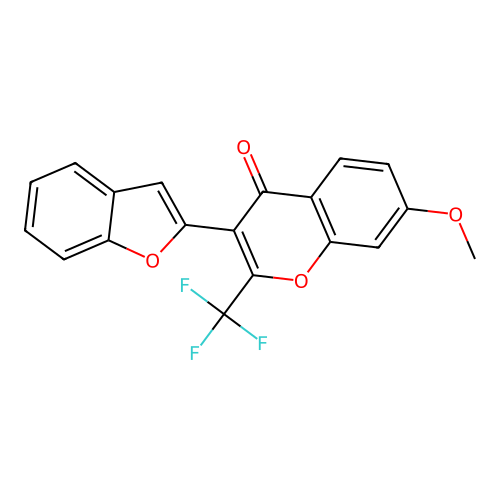 3-(1-benzofuran-2-yl)-7-methoxy-2-(trifluoromethyl)-4H-chromen-4-one structure
