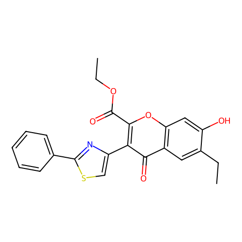 ethyl 6-ethyl-7-hydroxy-4-oxo-3-(2-phenylthiazol-4-yl)-4H-chromene-2-carboxylate structure