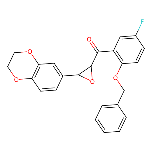 [2-(benzyloxy)-5-fluorophenyl][3-(2,3-dihydro-1,4-benzodioxin-6-yl)-2-oxiranyl]methanone structure