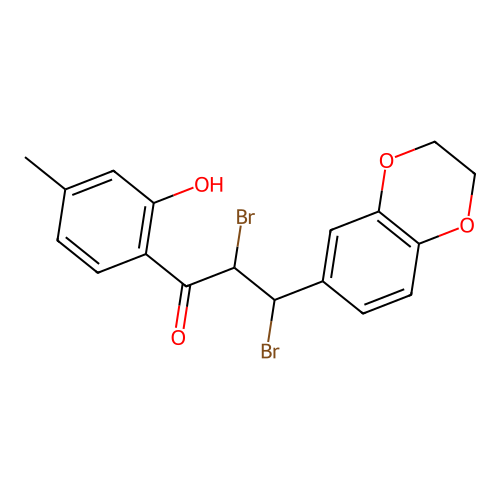 2,3-dibromo-3-(2,3-dihydro-1,4-benzodioxin-6-yl)-1-(2-hydroxy-4-methylphenyl)propan-1-one structure