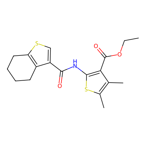 ETHYL 4,5-DIMETHYL-2-(4,5,6,7-TETRAHYDRO-1-BENZOTHIOPHENE-3-AMIDO)THIOPHENE-3-CARBOXYLATE structure