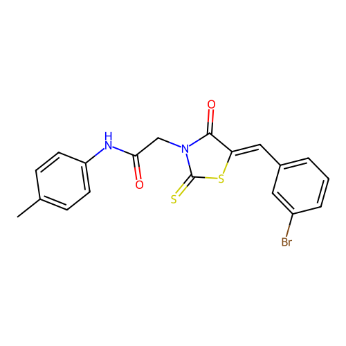2-[(5Z)-5-(3-bromobenzylidene)-4-oxo-2-thioxo-1,3-thiazolidin-3-yl]-N-(4-methylphenyl)acetamide structure