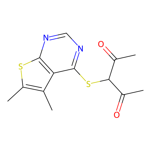 3-((5,6-Dimethylthieno[2,3-d]pyrimidin-4-yl)thio)pentane-2,4-dione structure