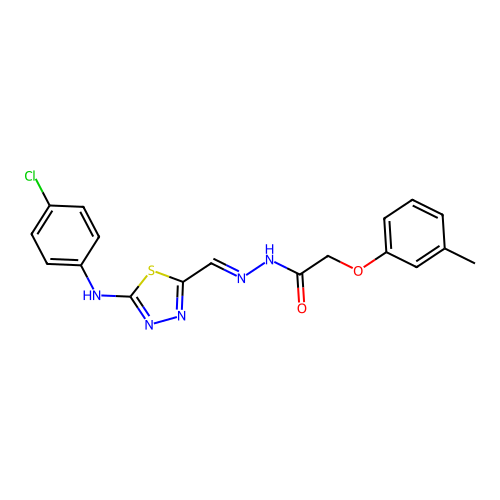 N'-[(1E)-{5-[(4-Chlorophenyl)amino]-1,3,4-thiadiazol-2-yl}methylidene]-2-(3-methylphenoxy)acetohydrazide structure