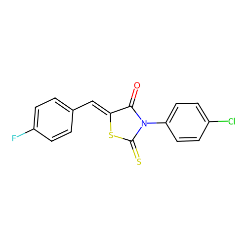 (5Z)-3-(4-chlorophenyl)-5-(4-fluorobenzylidene)-2-thioxo-1,3-thiazolidin-4-one structure