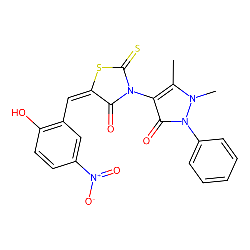 3-(antipyrin-4-yl)-5-(5-nitrosalicylidene)rhodanine structure
